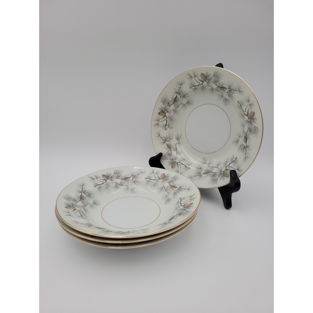 Vintage Narumi China Olympia Pine Cone China 4 Soup Bowls Holiday Winter Pattern